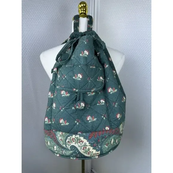 PIERRE DEUX French Country Green Floral Quilted Back Pack Sling Bag Vintage - Picture 2 of 16